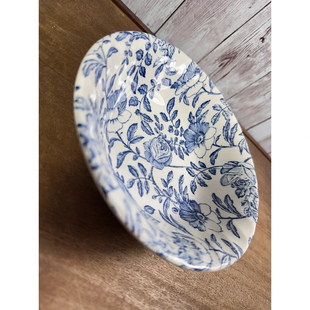 Churchill  Blue Chintz Rose  Peony Bowl Salad Soup Scalloped 6 1/2